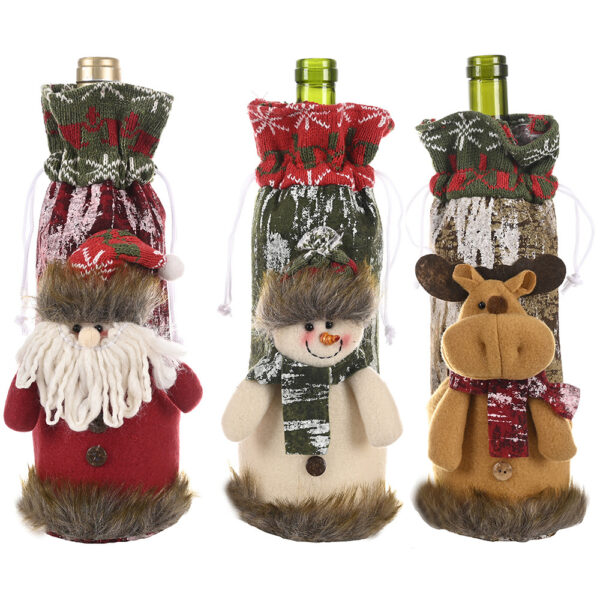 19913741222_826251901 Wholesale Christmas Decoration Supplies Knitting Faux Bark Fabric Wine Bottle Cover