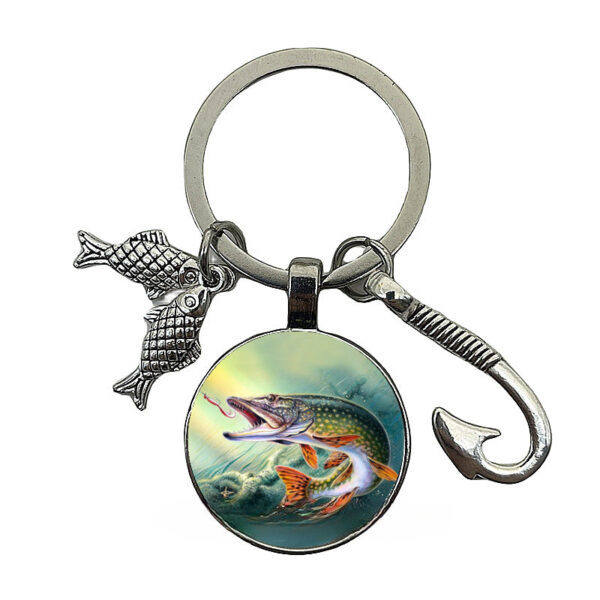 Wholesale Fishing Enthusiasts Time Gemstone Fish Hook Metal Keychain
