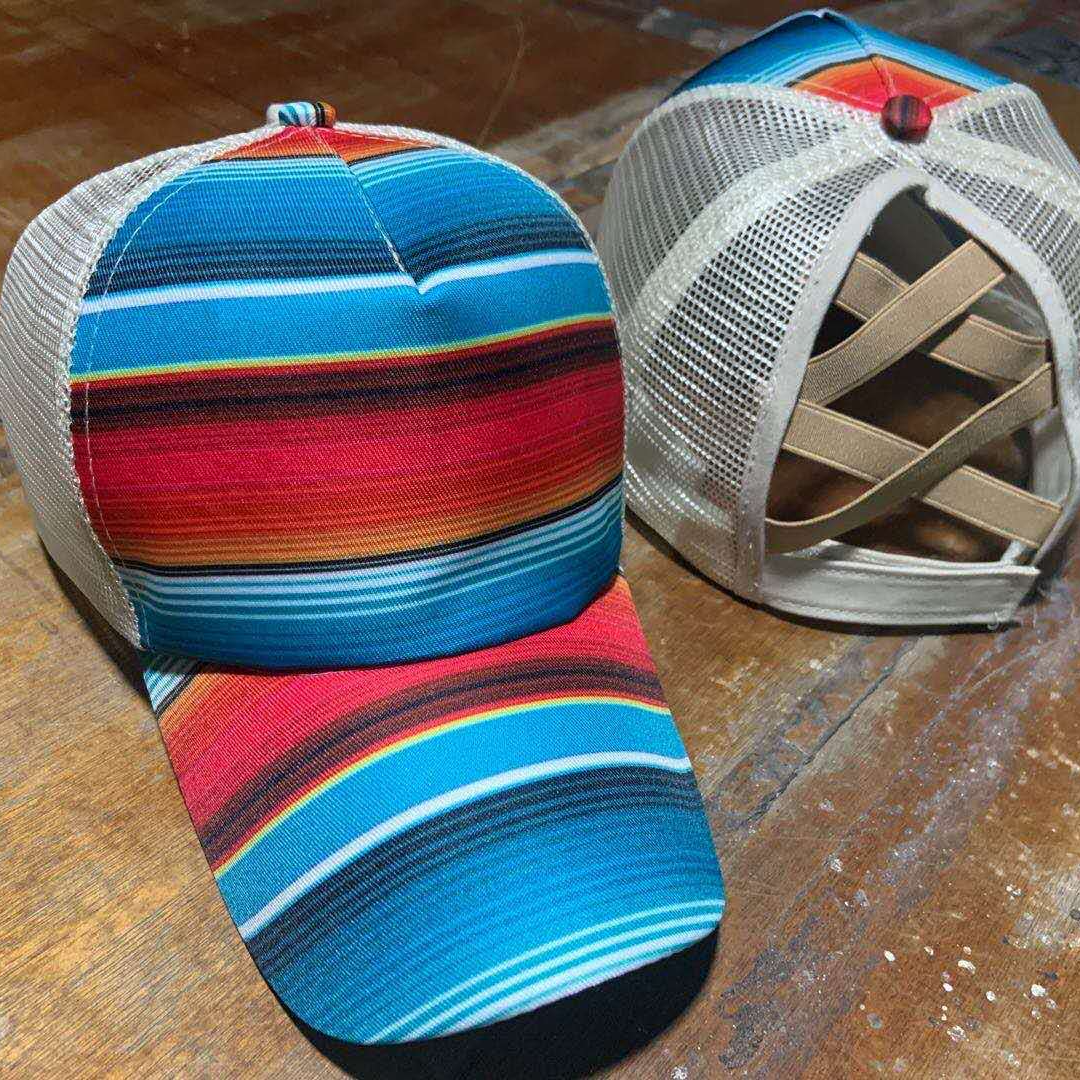 Wholesale Cotton Printed Crossover nytail Mesh Baseball Caps