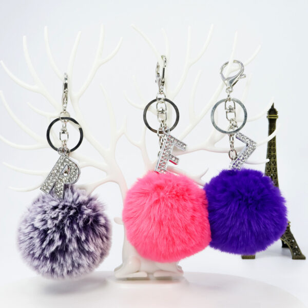 Wholesale Diamond Alloy Letter Fur Ball Keychain