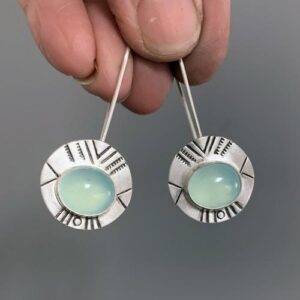 20162612612_731362266 Wholesale Mint Green Opal Threaded Dangle Metal Earrings