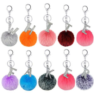 Wholesale Diamond Alloy Letter Fur Ball Keychain