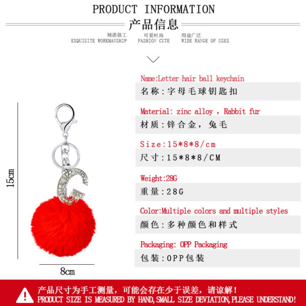 Wholesale Diamond Alloy Letter Fur Ball Keychain
