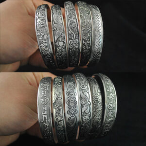 Wholesale Retro Xizang Silver Bracelets Miao Silver Bracelets Elephant Carved Open Women's Dragon and Phoenix Bracelets Ethnic Style Jewelry