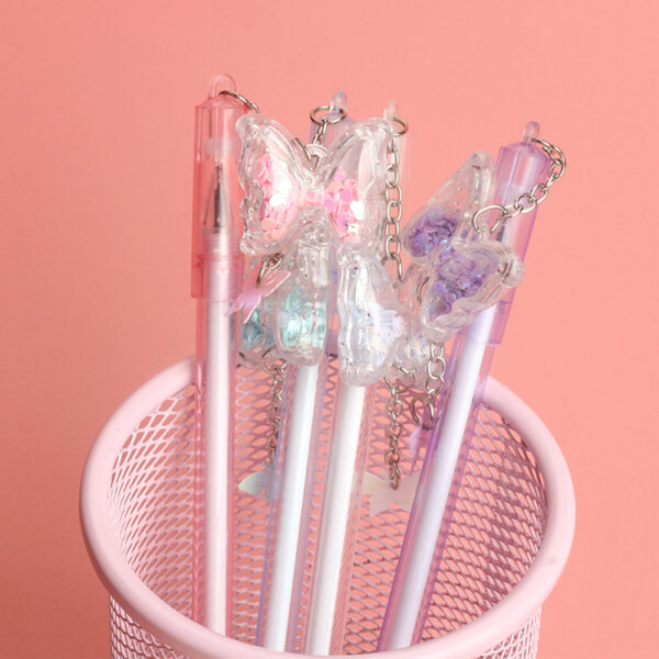 Wholesale Plastic Sequin Butterfly Pendant Gel Pen
