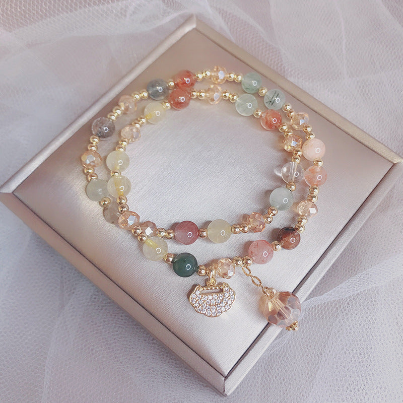 Wholesale Longevity Lock Strawberry Crystal Beaded Bracelet