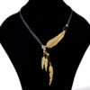 20639048375_773361498 Wholesale Feather Leaves with Diamond Black Leather Rope Alloy Necklaces