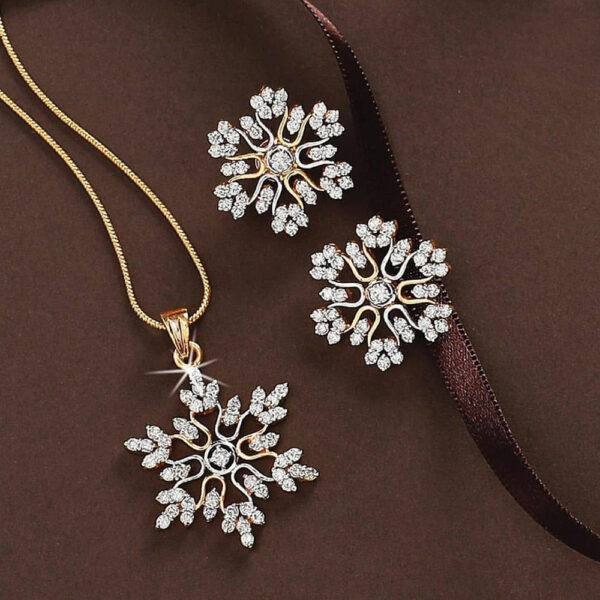 Wholesale Full Diamond Snowflake Alloy Earrings Necklace Set