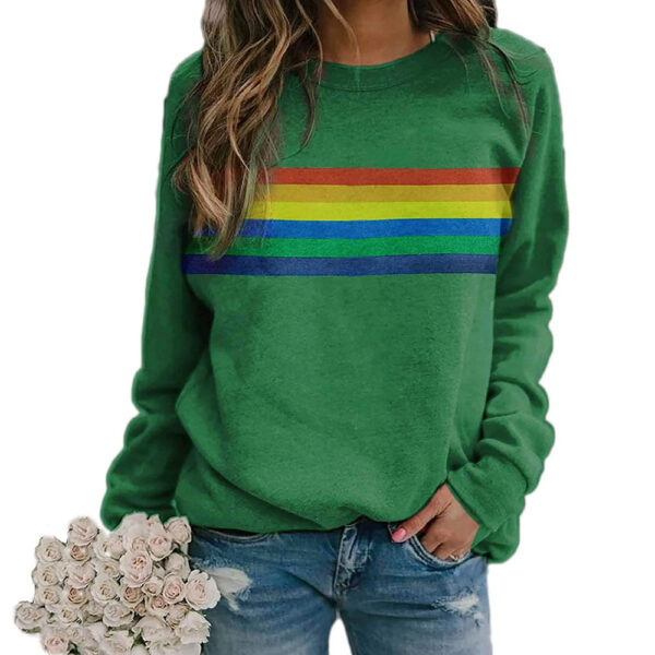 Wholesale Cotton Color Striped Printed Round Neck Pullover Long Sleeves