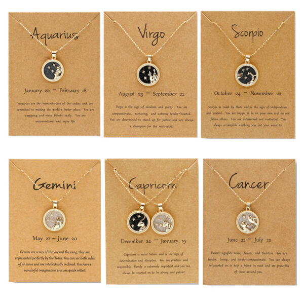 Wholesale Golden Zodiac Sign Coin Clavicle Chain Sweater Chain