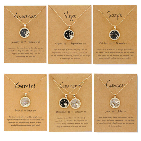 Wholesale Golden Zodiac Sign Coin Clavicle Chain Sweater Chain