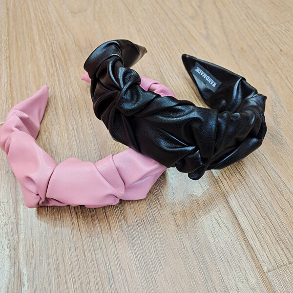 20880839887_406195816-1 Wholesale Solid Color Pu Leather Pleated Headband
