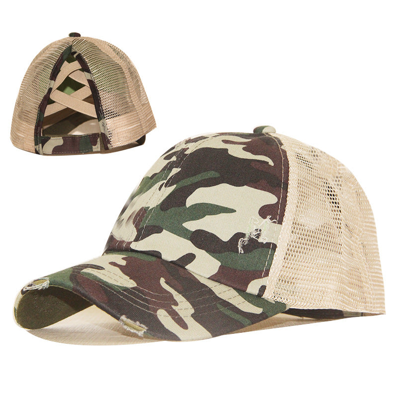 Wholesale Cotton Washable Cross nytail Summer Spring Autumn Worn Outdoor Sunscreen Hat Solid Baseball Cap