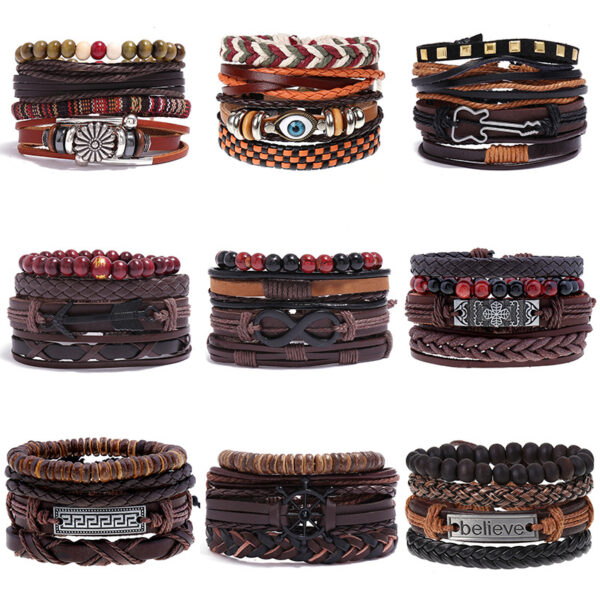20967394081_999716110 Wholesale DIY Hand Woven Men's Multi-layer Leather Bracelet