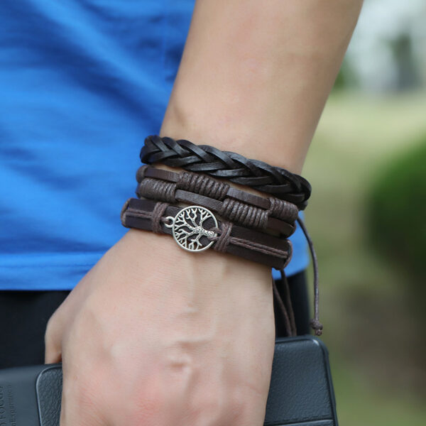Wholesale Hand Made Vintage Leather Bracelet Three-Piece Set