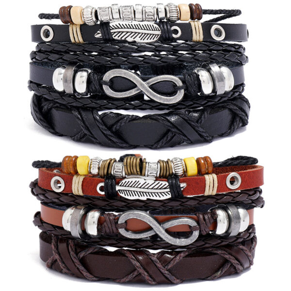 Wholesale Feather Lovers Leather Bracelet Three-Piece Set