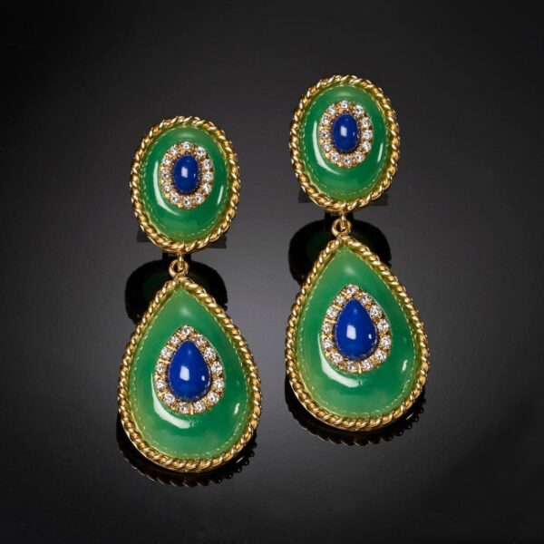 Wholesale Gold Plated Diamond Gems Metal Earrings
