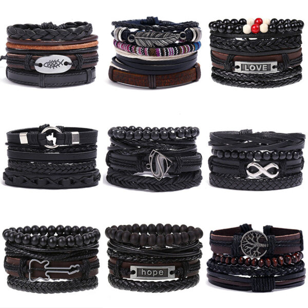 21050525581_999716110 Wholesale DIY Hand Woven Men's Multi-layer Leather Bracelet