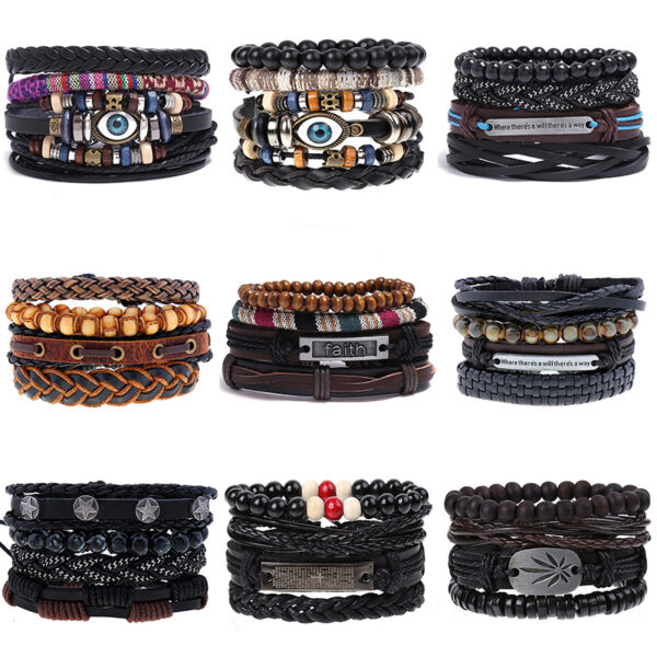 21050540231_999716110 Wholesale DIY Hand Woven Men's Multi-layer Leather Bracelet
