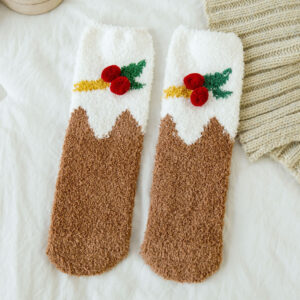 Coffee Christmas Bell 1 pair / 35-40 (coral velvet floor socks)