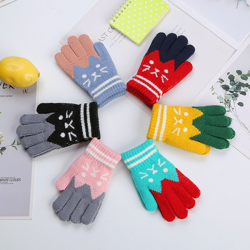 Wholesale Winter Imitation Cashmere Chilen's Cute Cat Plus Veet Thick Warm Gloves