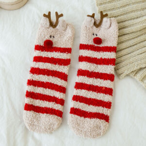 Striped elk 1 pair / 35-40 (coral velvet floor socks)