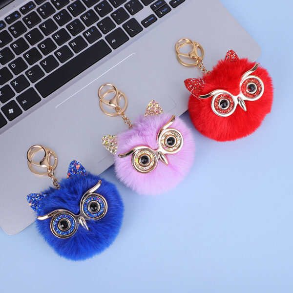 Wholesale Gold Powder Sequin Owl Imitation Otter Rabbit Fur Ball Keychain
