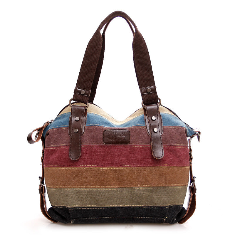 Wholesale rainbow striped canvas bag ed washed cloth bag