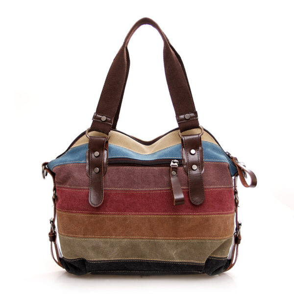 Wholesale rainbow striped canvas bag stitched washed cloth bag