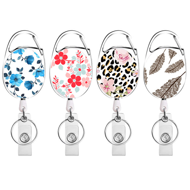 Wholesale Badge Reels ABS Flower Leopard Pattern Leaf Retractable Keychain