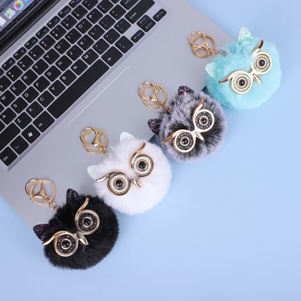 Wholesale Gold Powder Sequin Owl Imitation Otter Rabbit Fur Ball Keychain