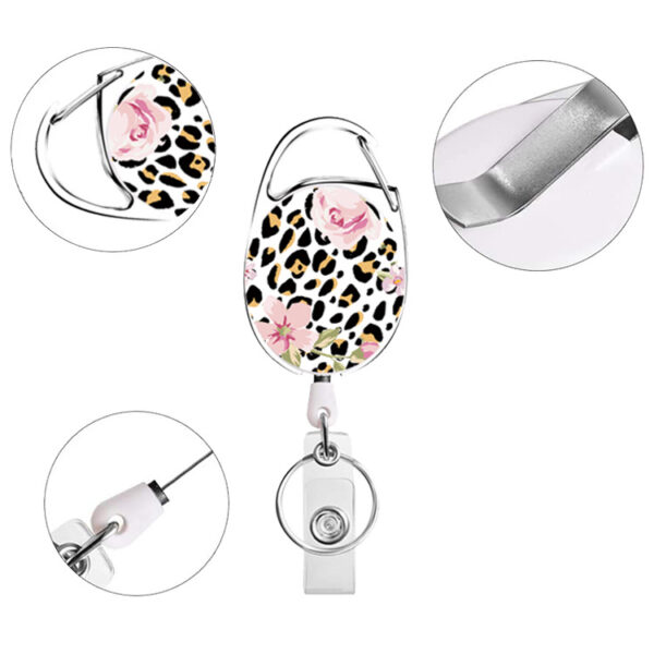 21353891251_1355957071 Wholesale Badge Reels ABS Flower Leopard Pattern Leaf Retractable Keychain