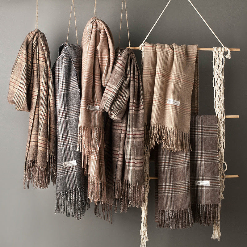 Wholesale Imitation Cashmere Shawl Women Autumn and Winter Thicken Warm Fringed Plaid Imitation Wool f
