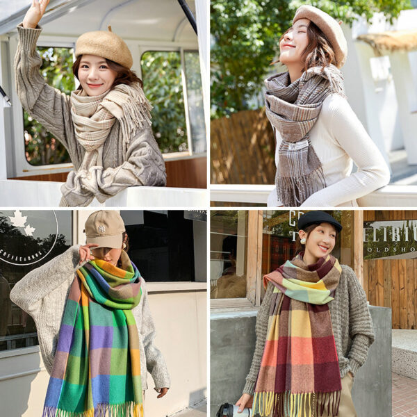 Wholesale Imitation Cashmere Shawl Women Autumn and Winter Thicken Warm Fringed Plaid Imitation Wool Scarf