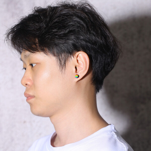 Wholesale Stainless Steel Round Dumbbell Rainbow Black Steel Color Earrings