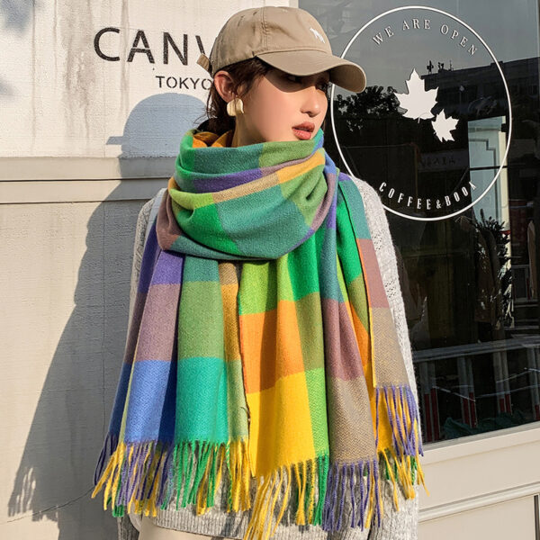 Wholesale Imitation Cashmere Shawl Women Autumn and Winter Thicken Warm Fringed Plaid Imitation Wool Scarf