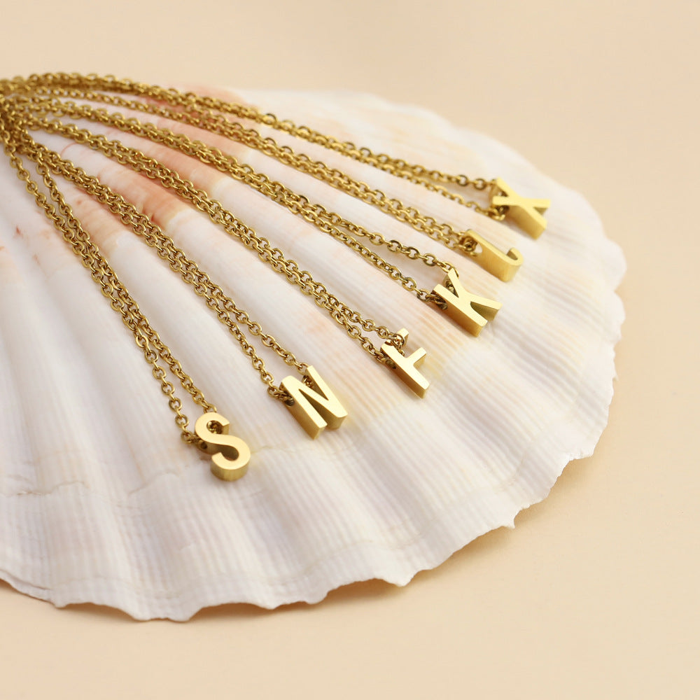 Wholesale 26 English Letters Surnames Short Collarbone Stainless Steel Necklace