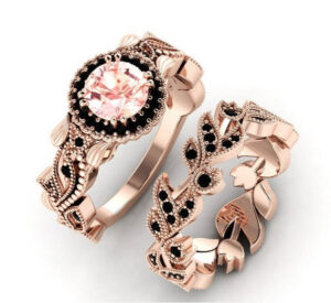 Wholesale Rose Pink Zircon Alloy Rings 2-piece Set