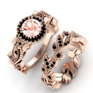 Wholesale Rose Pink Zircon Alloy Rings 2-piece Set
