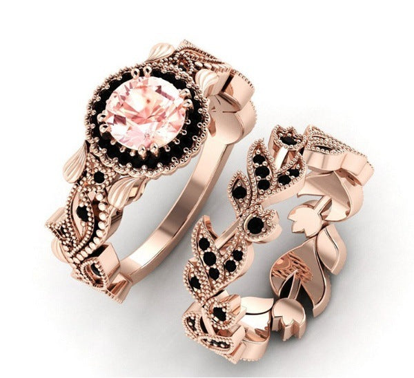 Wholesale Rose Pink Zircon Alloy Rings 2-piece Set