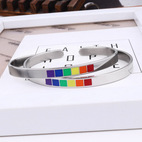 Wholesale Rainbow Gay 6MM Titanium Steel C-Open Drip Oil Adjustable Bracelet