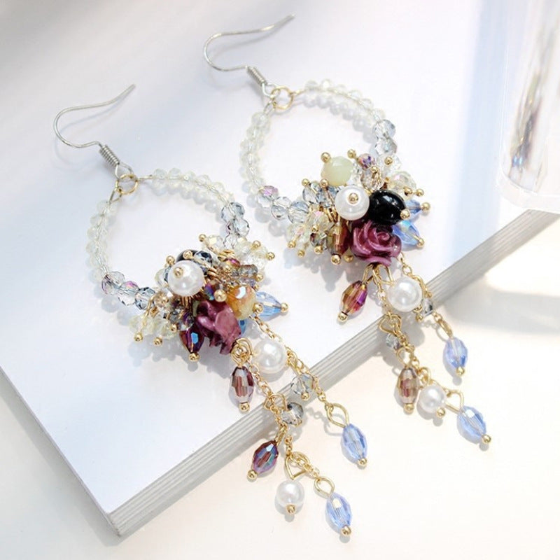 Wholesale Long Female Exaerated Retro Crystal Streaming Earrings