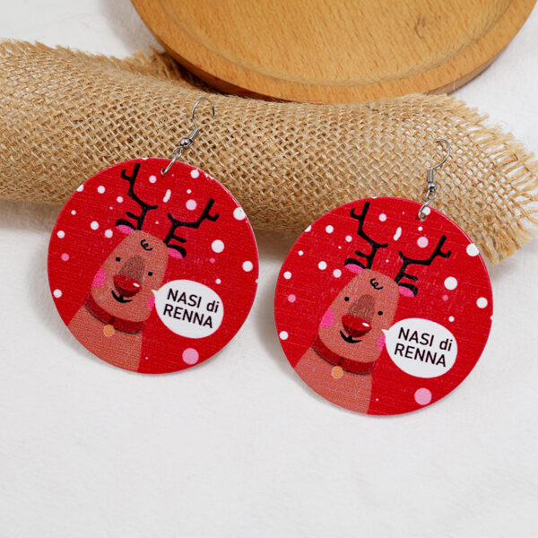 Wholesale Round Elk Santa Claus Wood Earrings