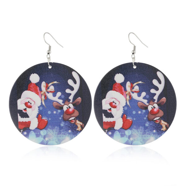 Wholesale Round Elk Santa Claus Wood Earrings