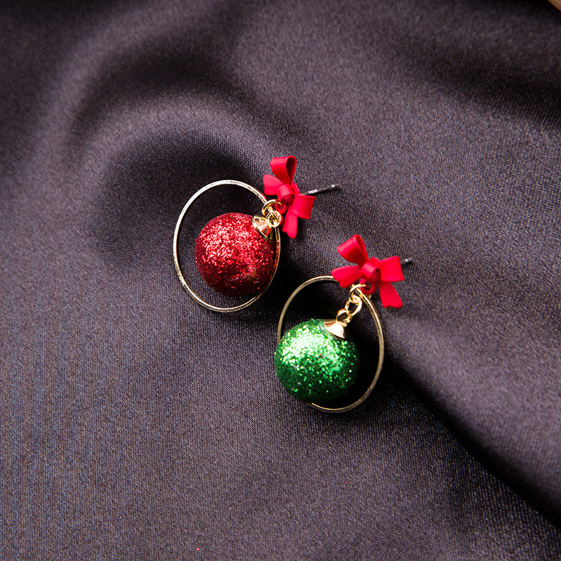 Wholesale Sier Needle Christmas Glitter Ball Earrings