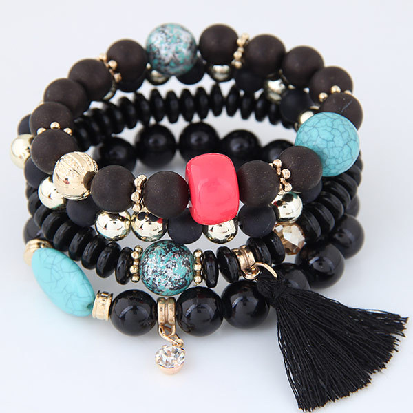 Wholesale Round Bead Tassel Women Beaded Multilayer Stretch Beaded Bracelet
