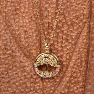 Wholesale Copper Colorful Tree of Life Pendant Necklace