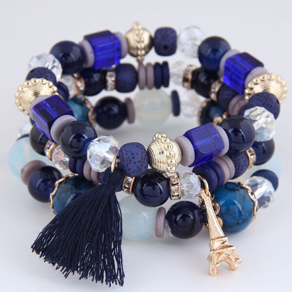 Wholesale Versatile Crystal Iron Tower Tassel Bead Temperament Multilayer Combination Bracelet