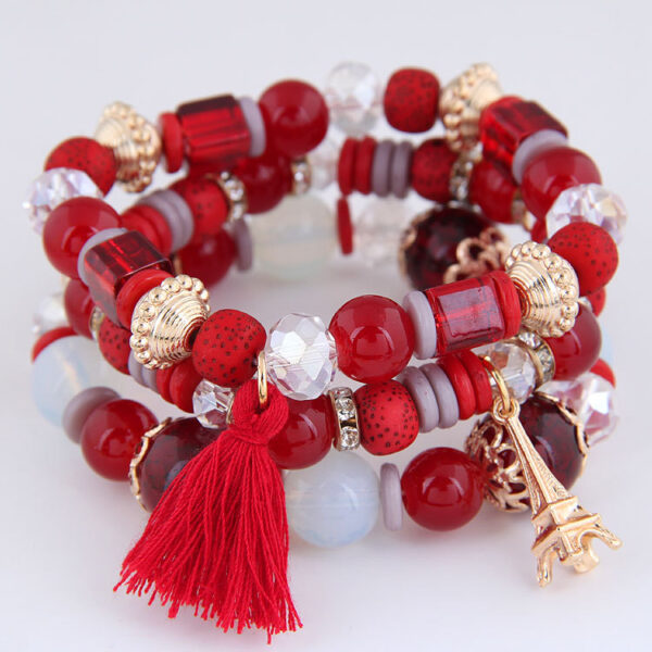 Wholesale Versatile Crystal Iron Tower Tassel Bead Temperament Multilayer Combination Bracelet