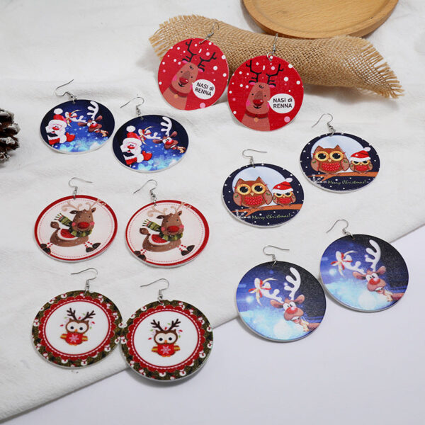 Wholesale Round Elk Santa Claus Wood Earrings